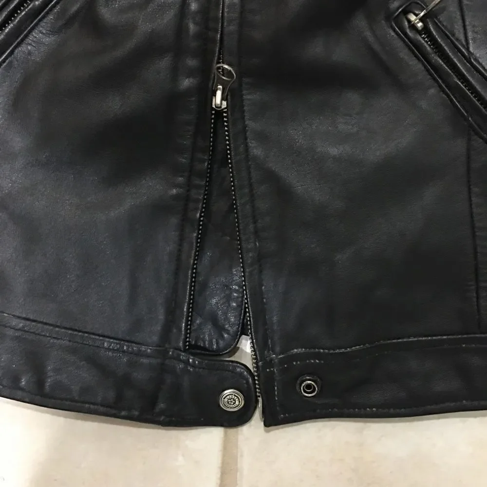 HARLEY DAVIDSON WOMENS SANTA CRUZ Black LEATHER JACKET suede eagle print sleeves
